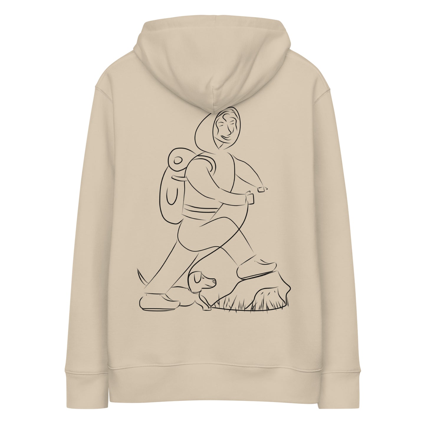 Woman and Dog Hiking | Sustainable Hoodie in desert dust back