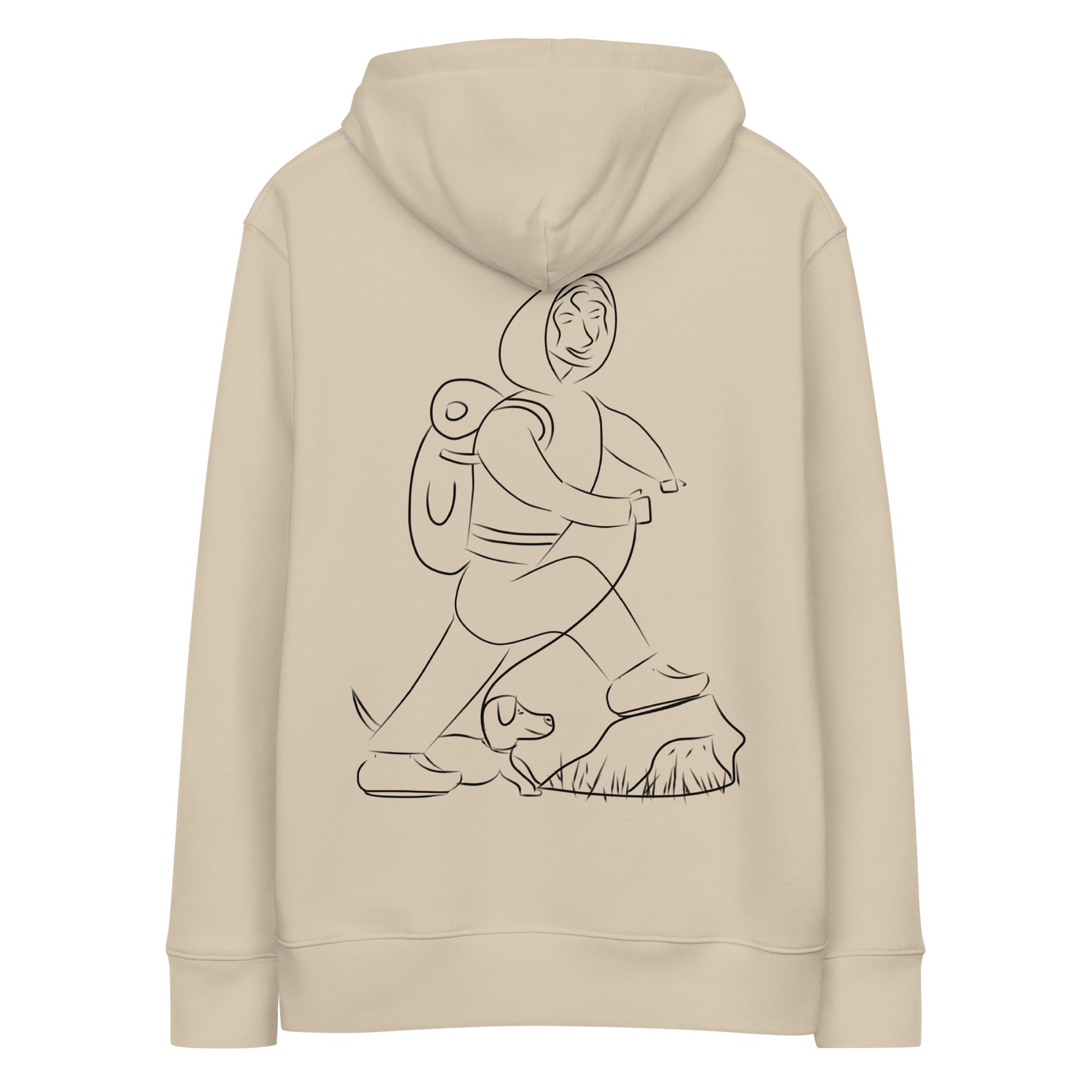 Woman and Dog Hiking | Sustainable Hoodie in desert dust back
