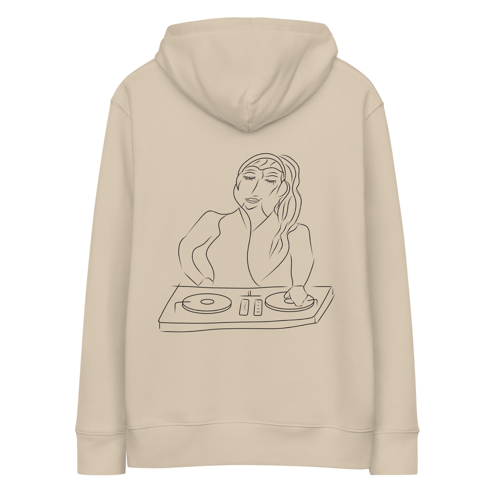 Woman DJ | Sustainable Hoodie in desert dust back view