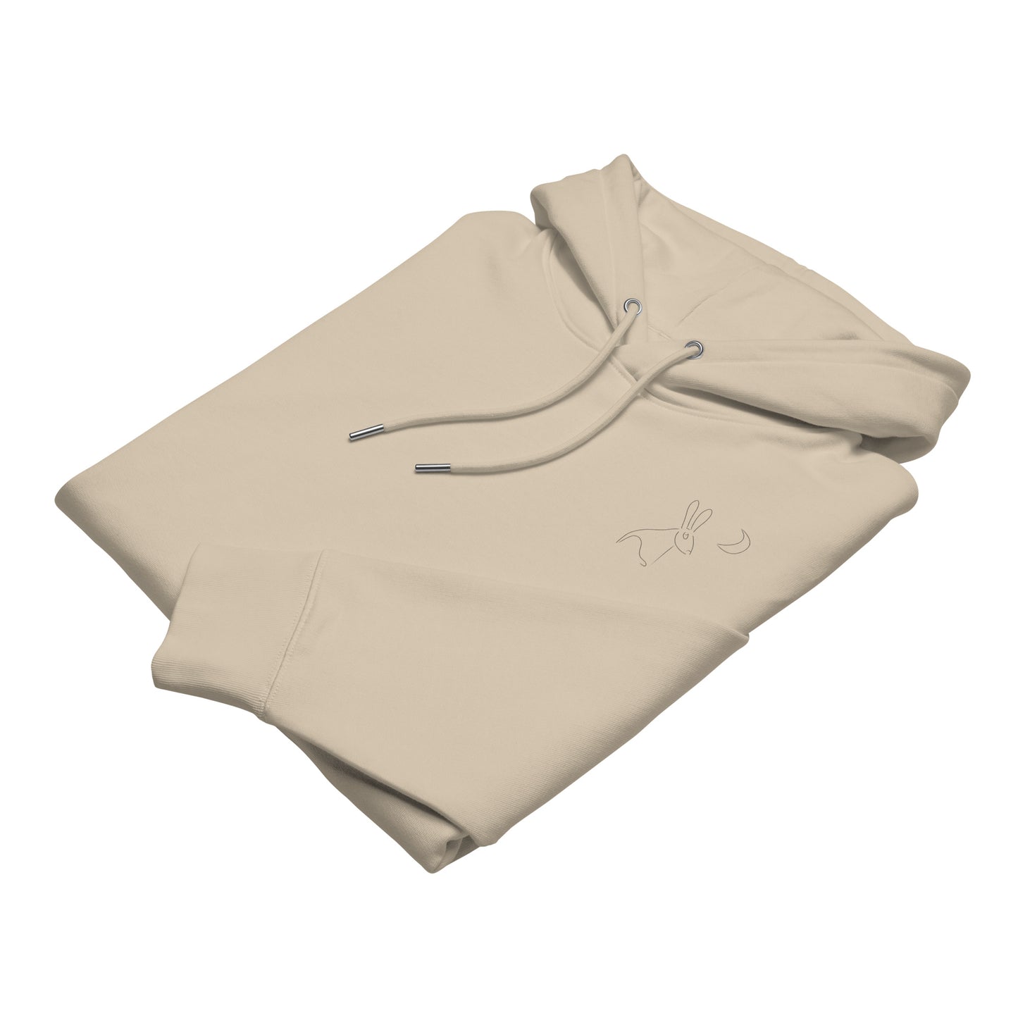 Hare Stares at Moon | Sustainable Hoodie in desert dust folded