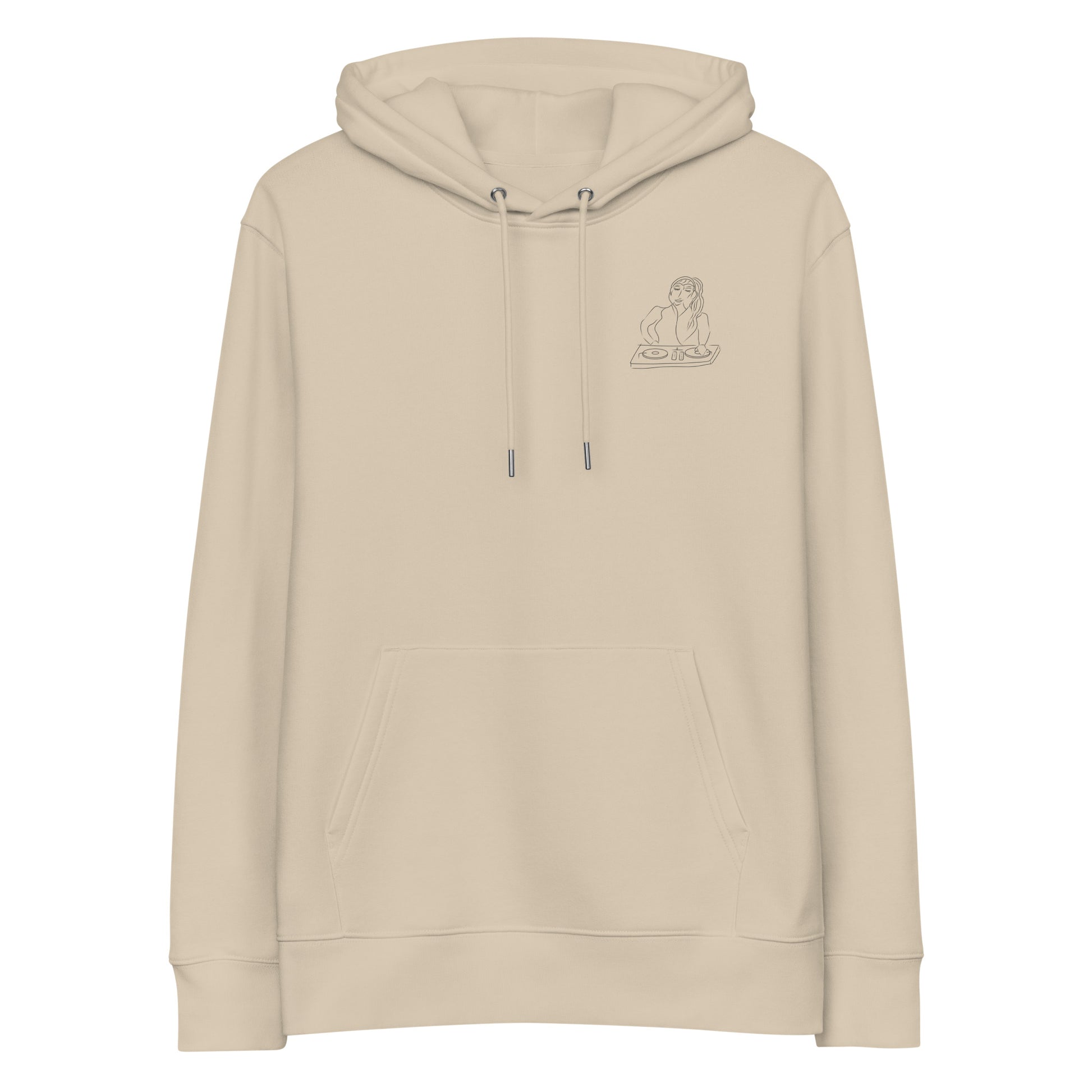 Woman DJ | Sustainable Hoodie in desert dust front view