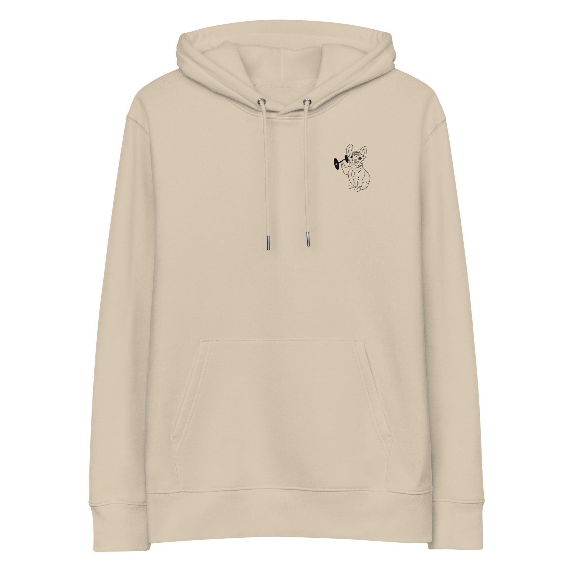French Bulldog Weight Lifter | Sustainable Hoodie in dessert dust front