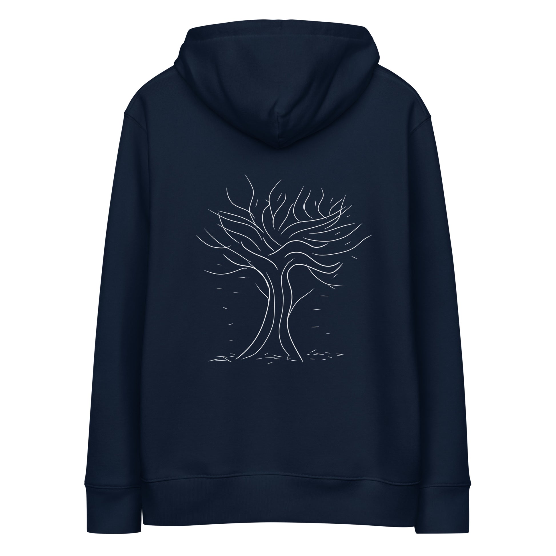 White Autumn Tree Trance | Sustainable Hoodie in navy back