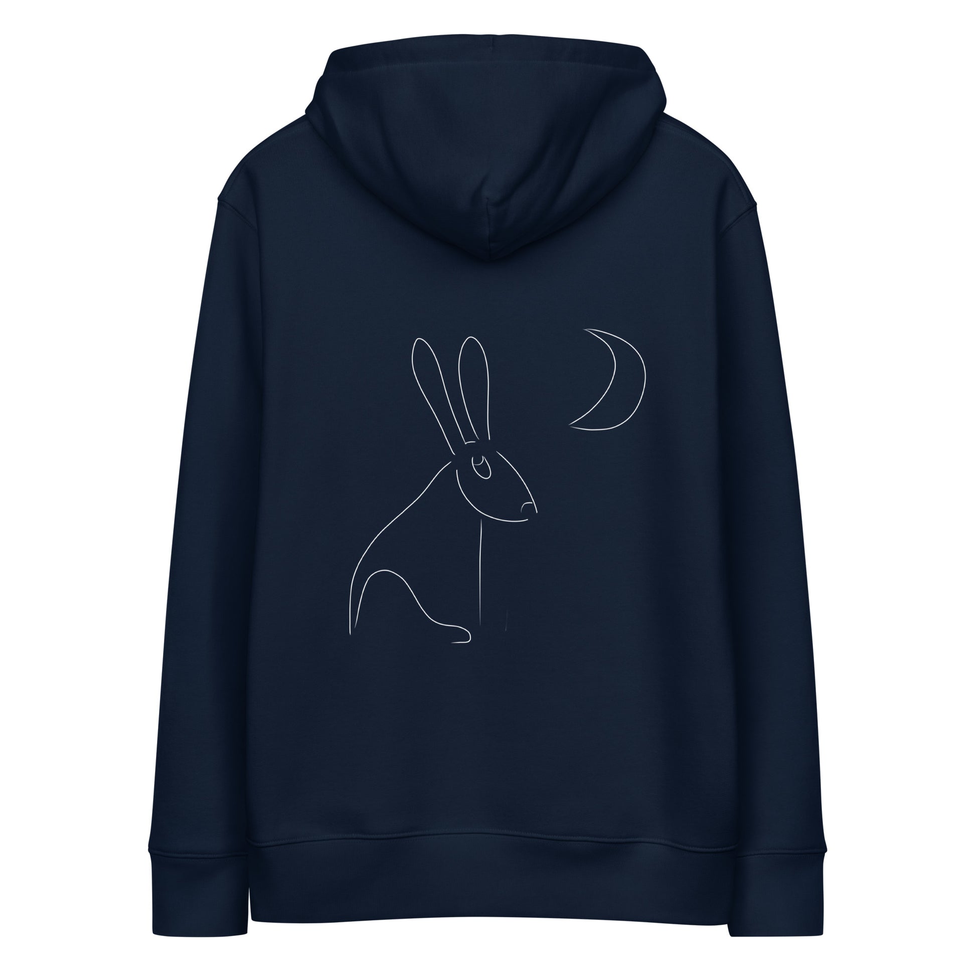 White Hare Stares at Moon | Sustainable Hoodie in navy back