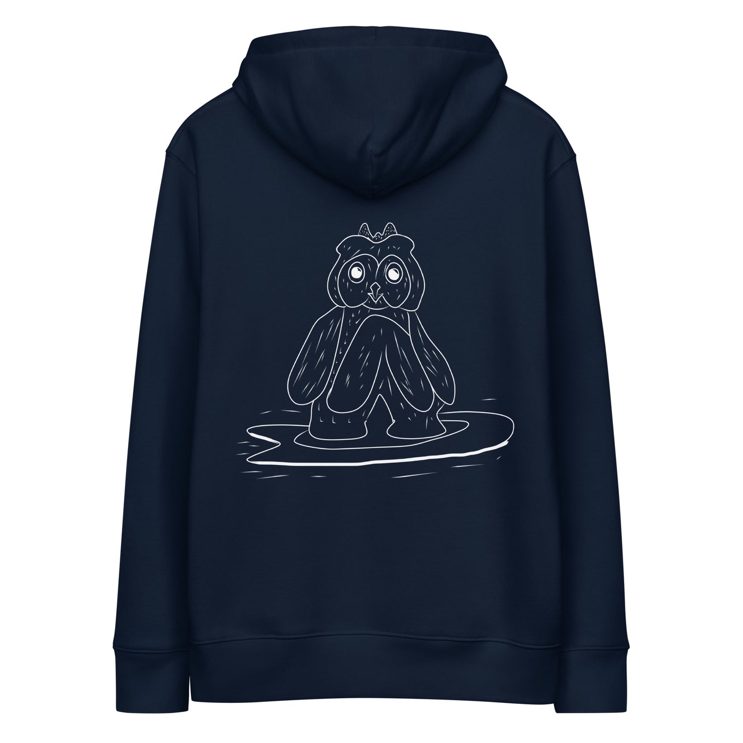 Surfing Owl White Line | Sustainable Hoodie in navy back