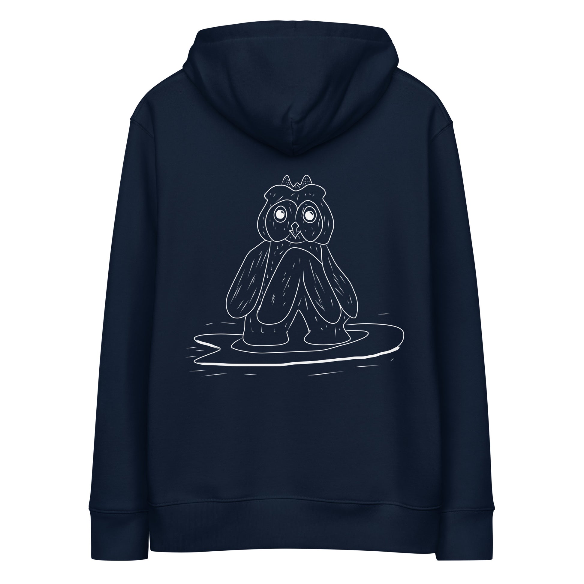 Surfing Owl White Line | Sustainable Hoodie in navy back