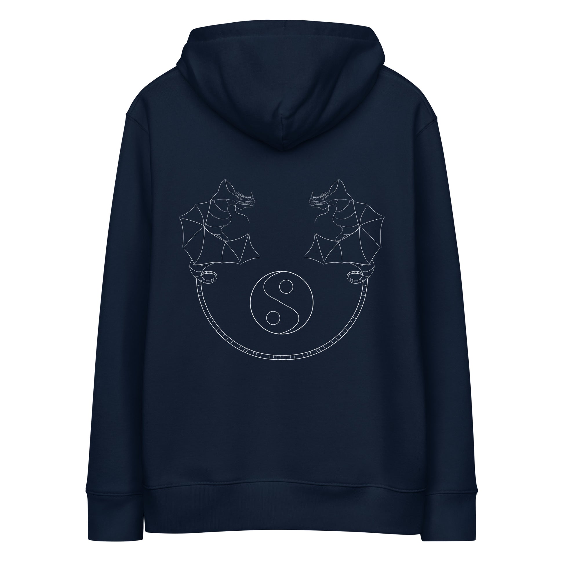 Dragon Dance, Yin and Yang | Sustainable Hoodie in navy back view
