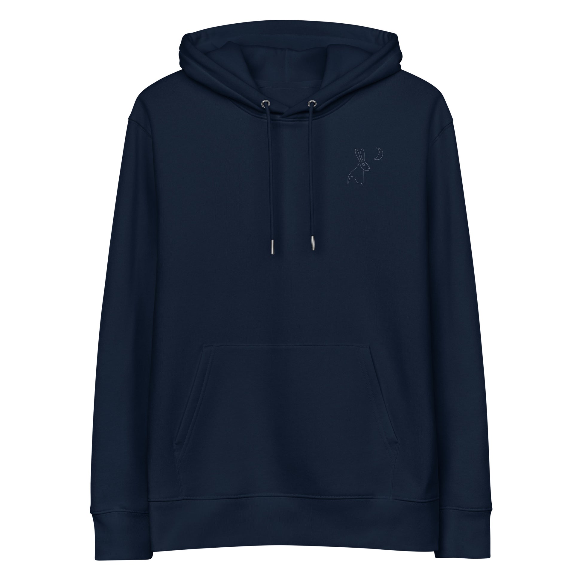 White Hare Stares at Moon | Sustainable Hoodie in navy
