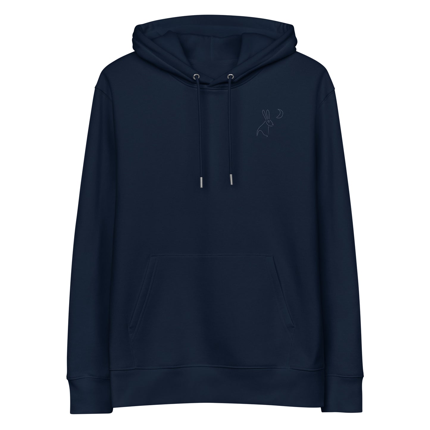 White Hare Stares at Moon | Sustainable Hoodie in navy