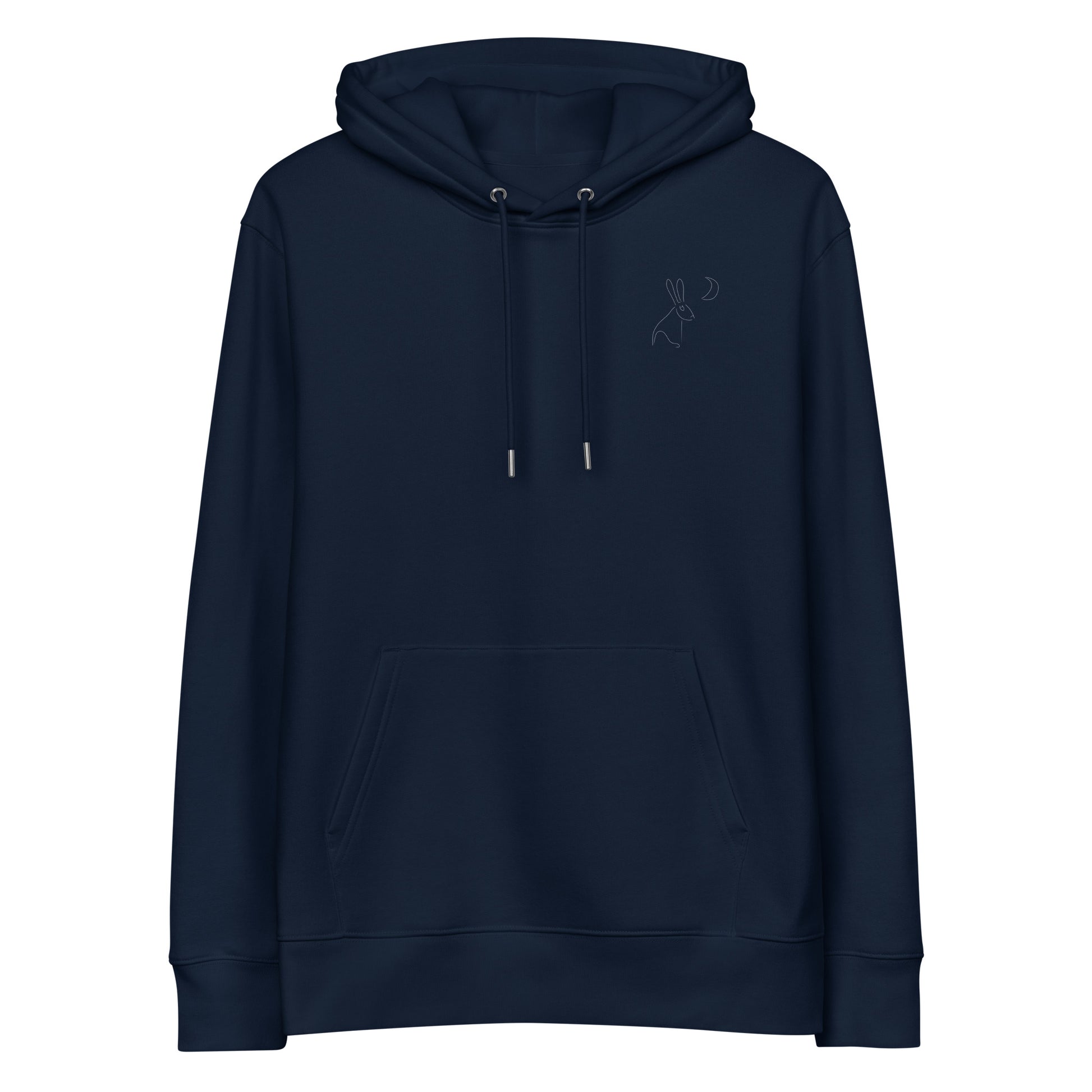 White Hare Stares at Moon | Sustainable Hoodie in navy