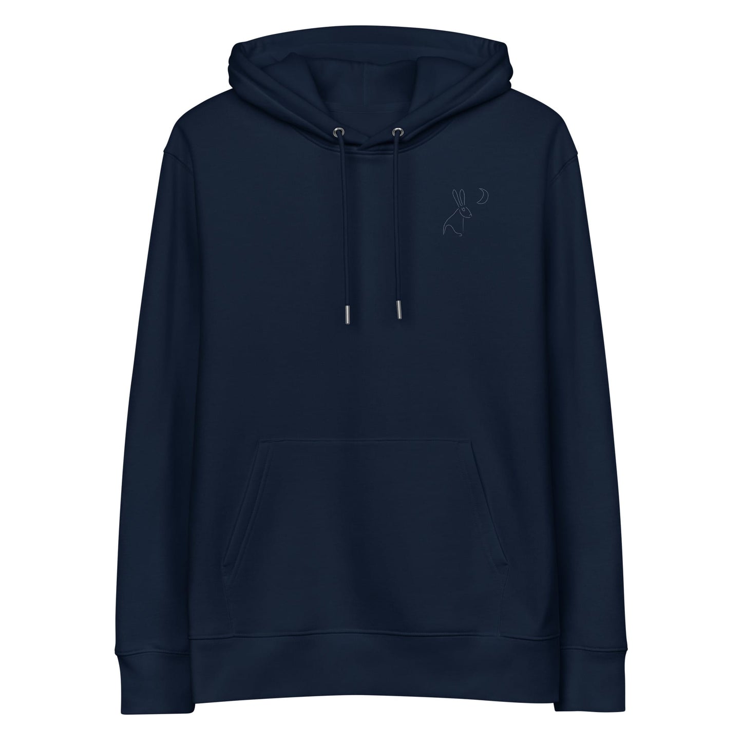 White Hare Stares at Moon | Sustainable Hoodie in navy