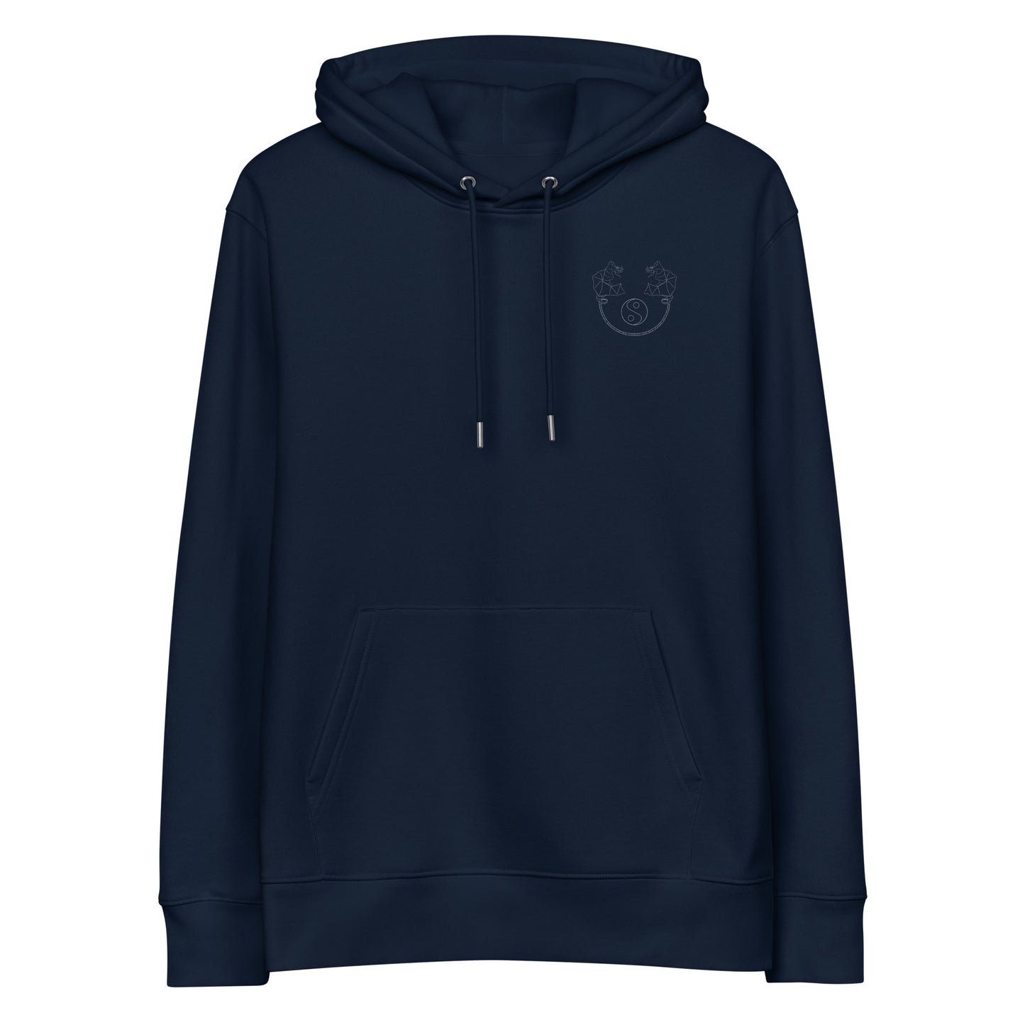 Dragon Dance, Yin and Yang | Sustainable Hoodie in Navy front view