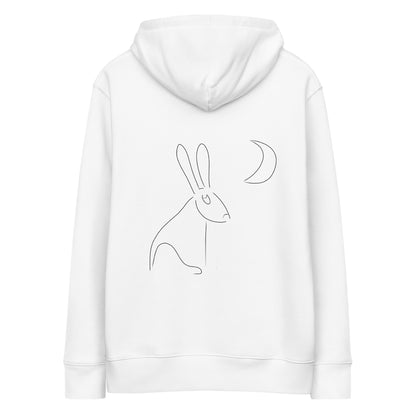 Hare Stares at Moon | Sustainable Hoodie in white back