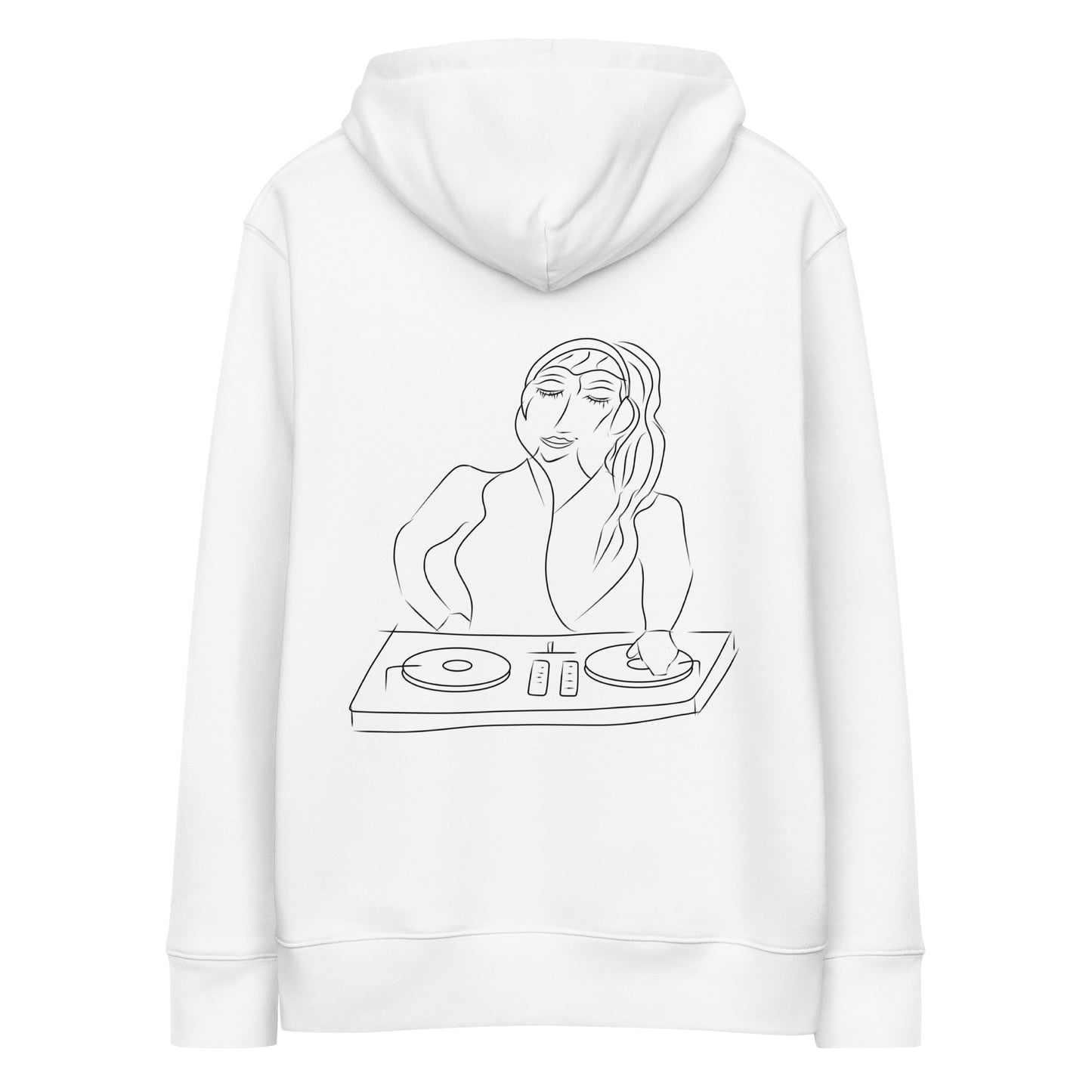 Woman DJ | Sustainable Hoodie in white back view