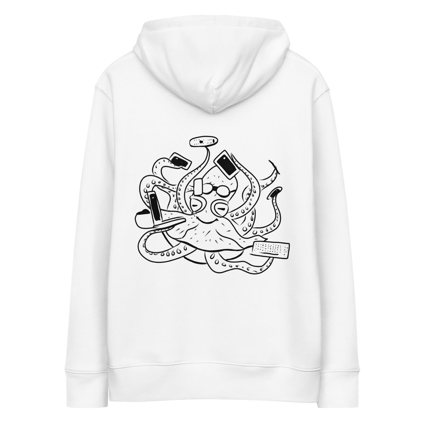 Octopus Office Worker | Sustainable Hoodie worn in white back