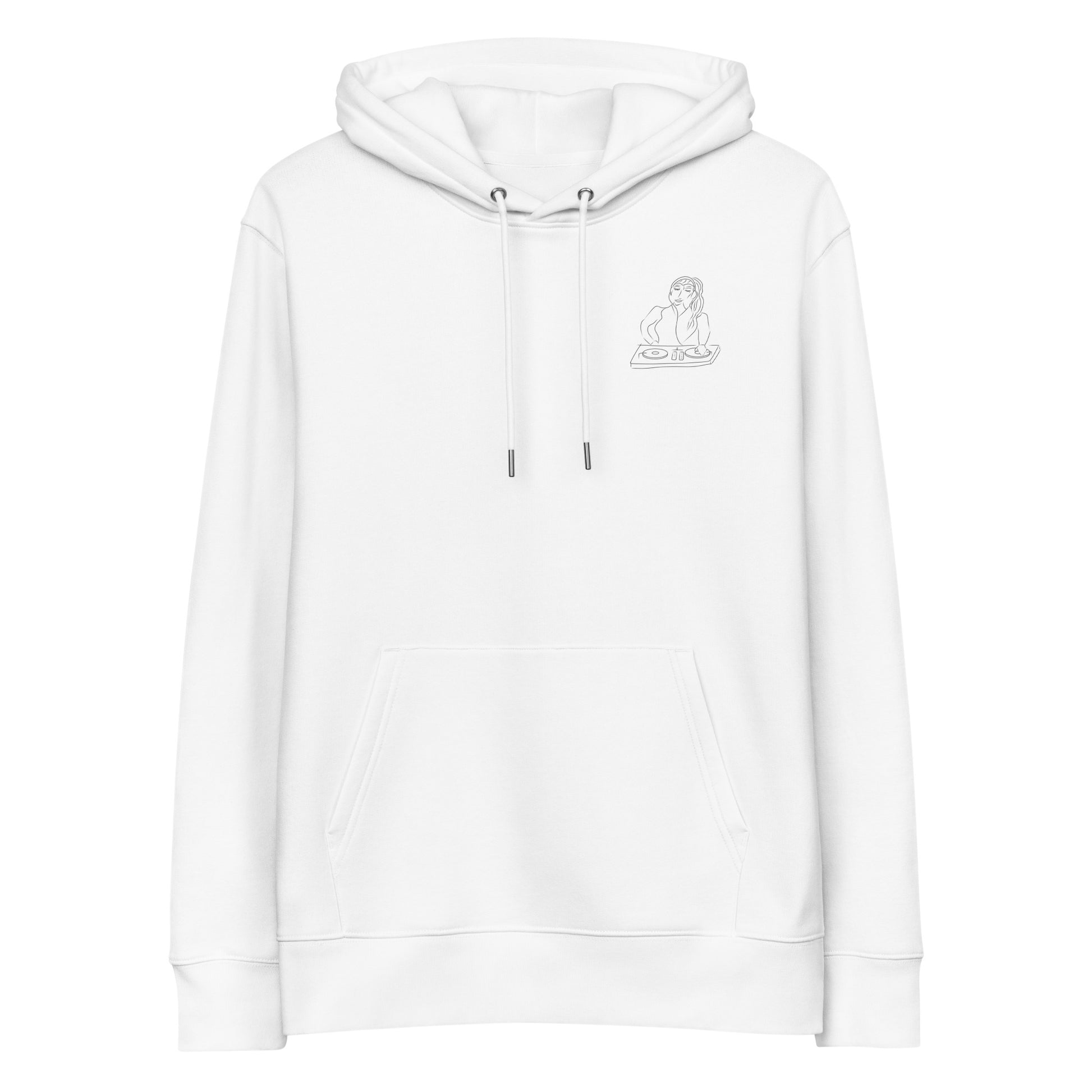 Woman DJ | Sustainable Hoodie in white front view