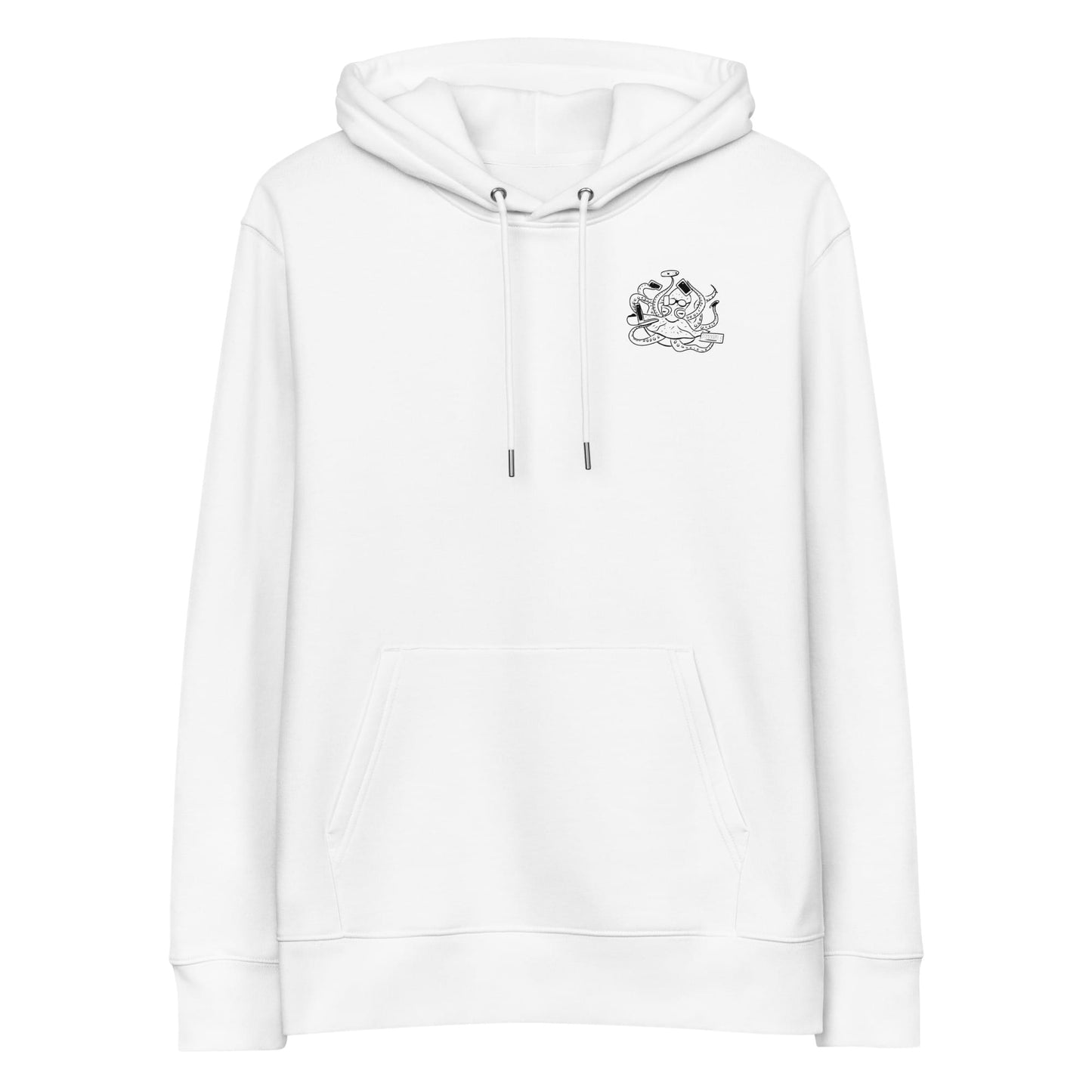 Octopus Office Worker | Sustainable Hoodie worn in white front
