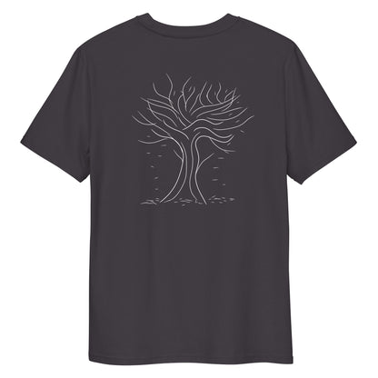 Autumn White Tree Trance | 100% Organic Cotton T Shirt in dark grey back