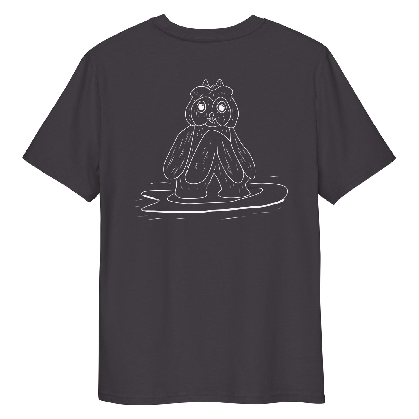 Surfing Owl White Line | 100% Organic Cotton T Shirt in anthracite back view