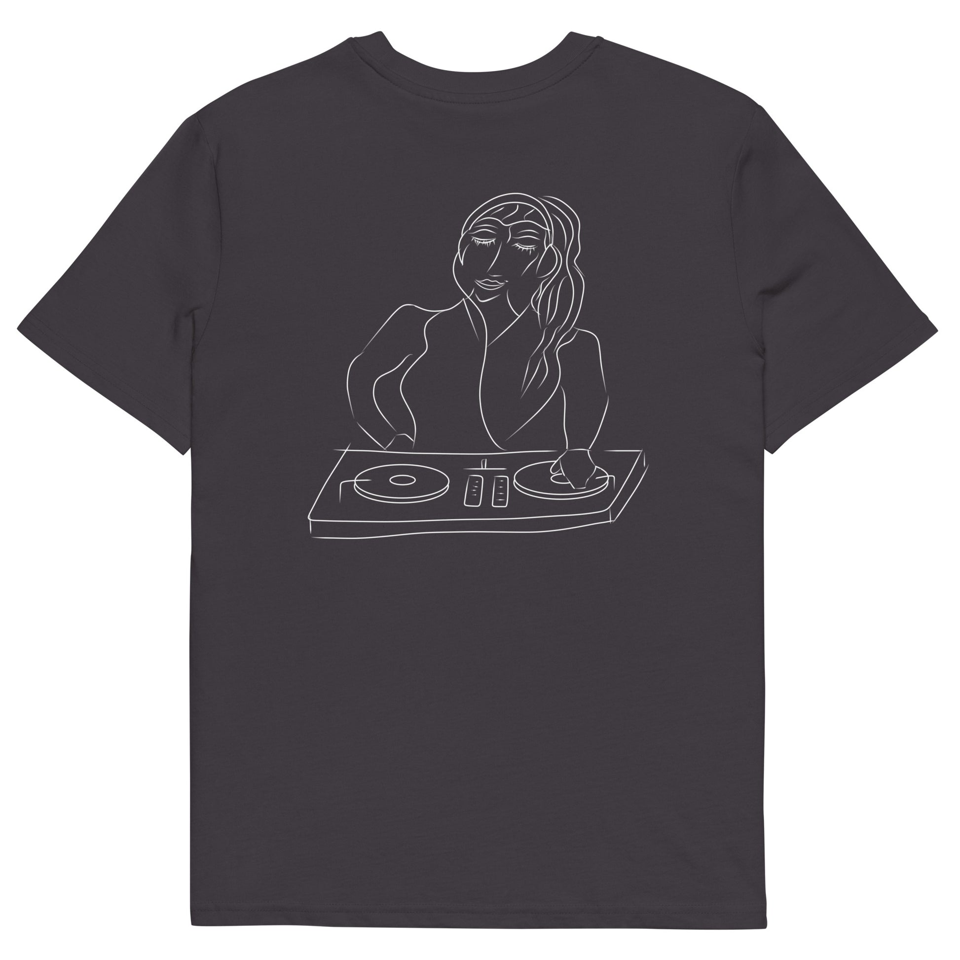 Woman DJ White | 100% Organic Cotton T Shirt in anthracite back view
