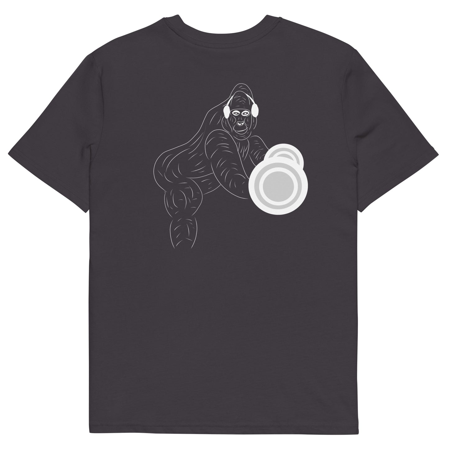 White Gorilla Gym | 100% Organic Cotton T Shirt in anthracite back view