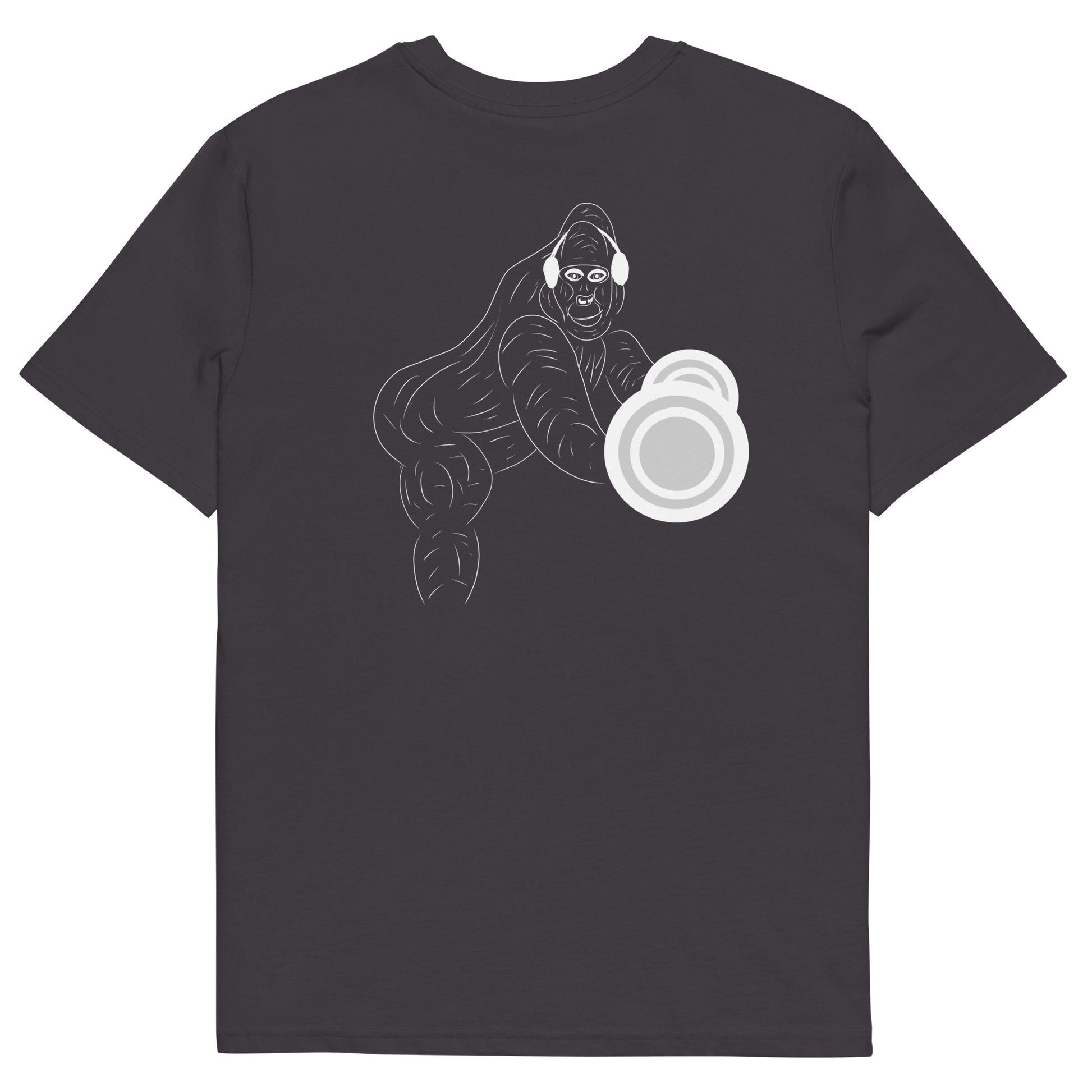 White Gorilla Gym | 100% Organic Cotton T Shirt in anthracite back view