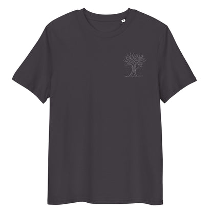 Autumn White Tree Trance | 100% Organic Cotton T Shirt in dark grey