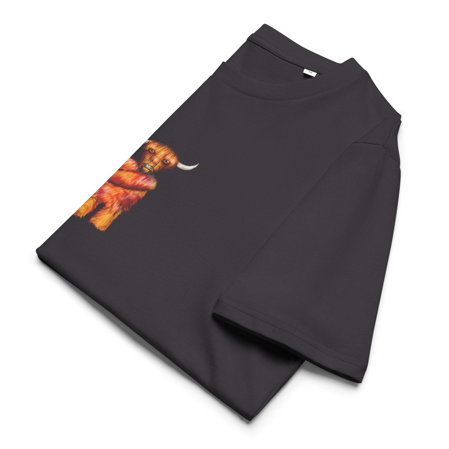 Cow | 100% Organic Cotton T Shirt in anthracite folded