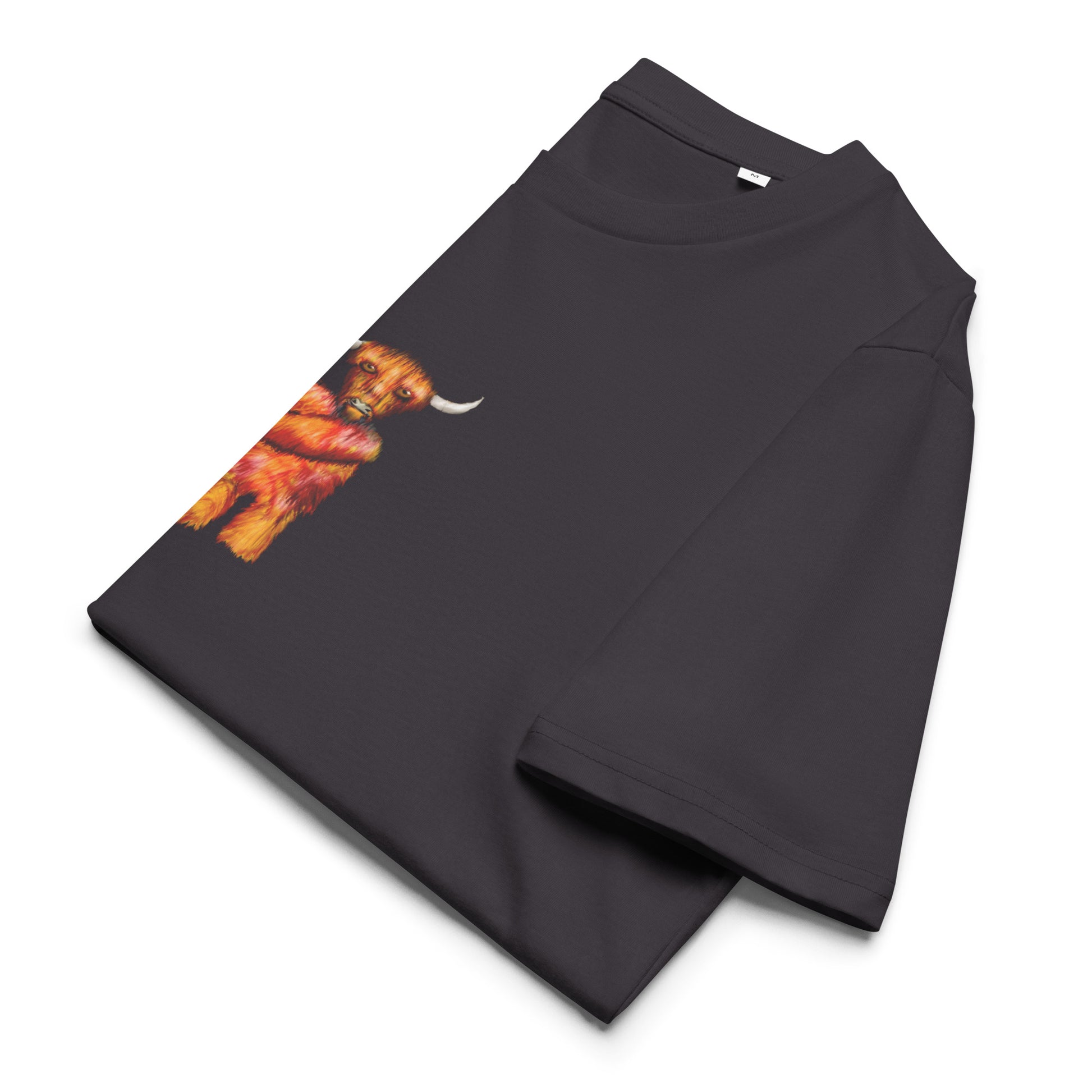 Cow | 100% Organic Cotton T Shirt in anthracite folded