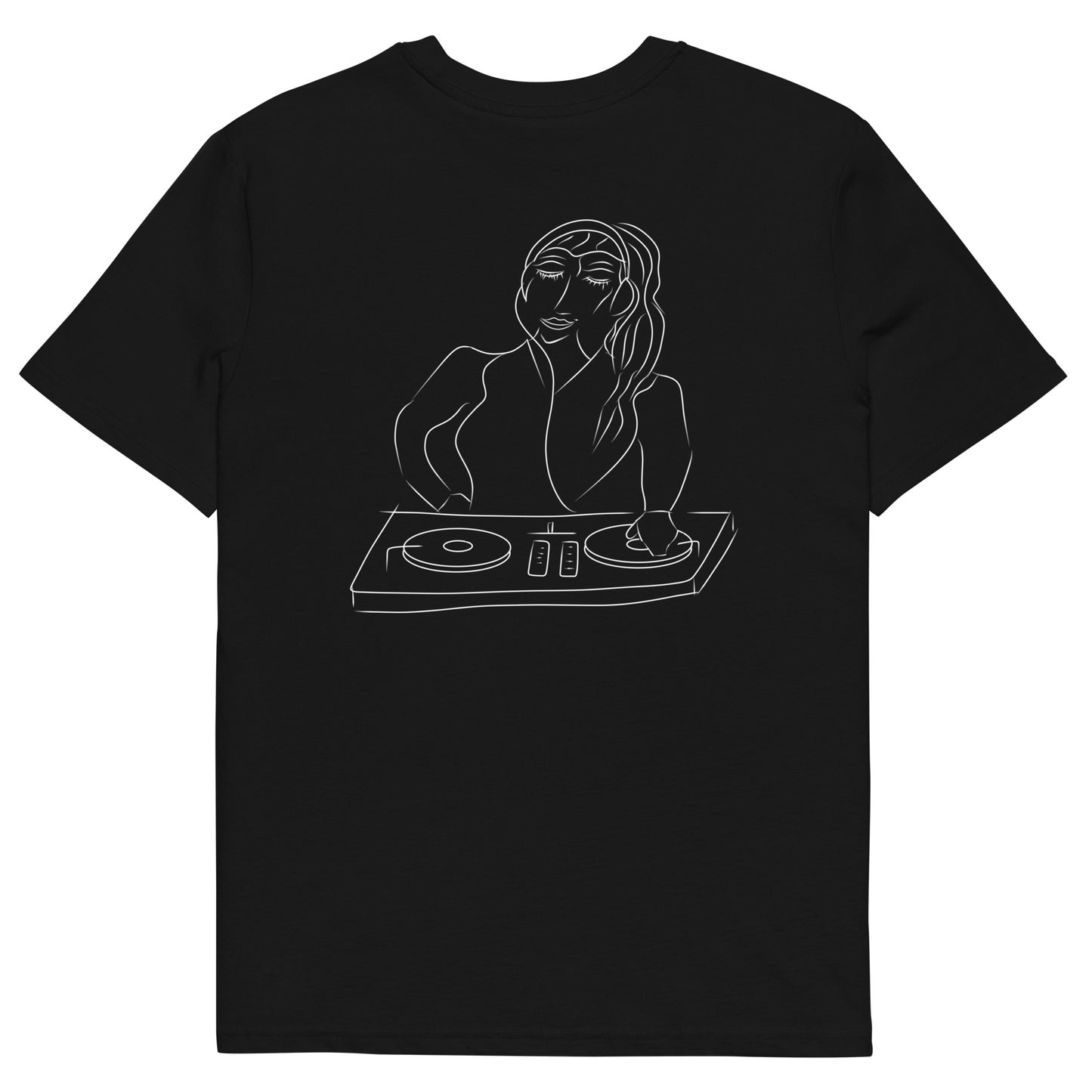 Woman DJ White | 100% Organic Cotton T Shirt in black back view