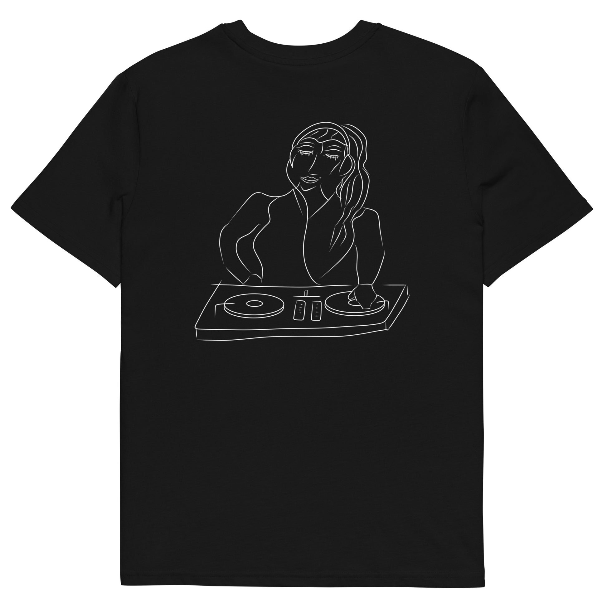 Woman DJ White | 100% Organic Cotton T Shirt in black back view