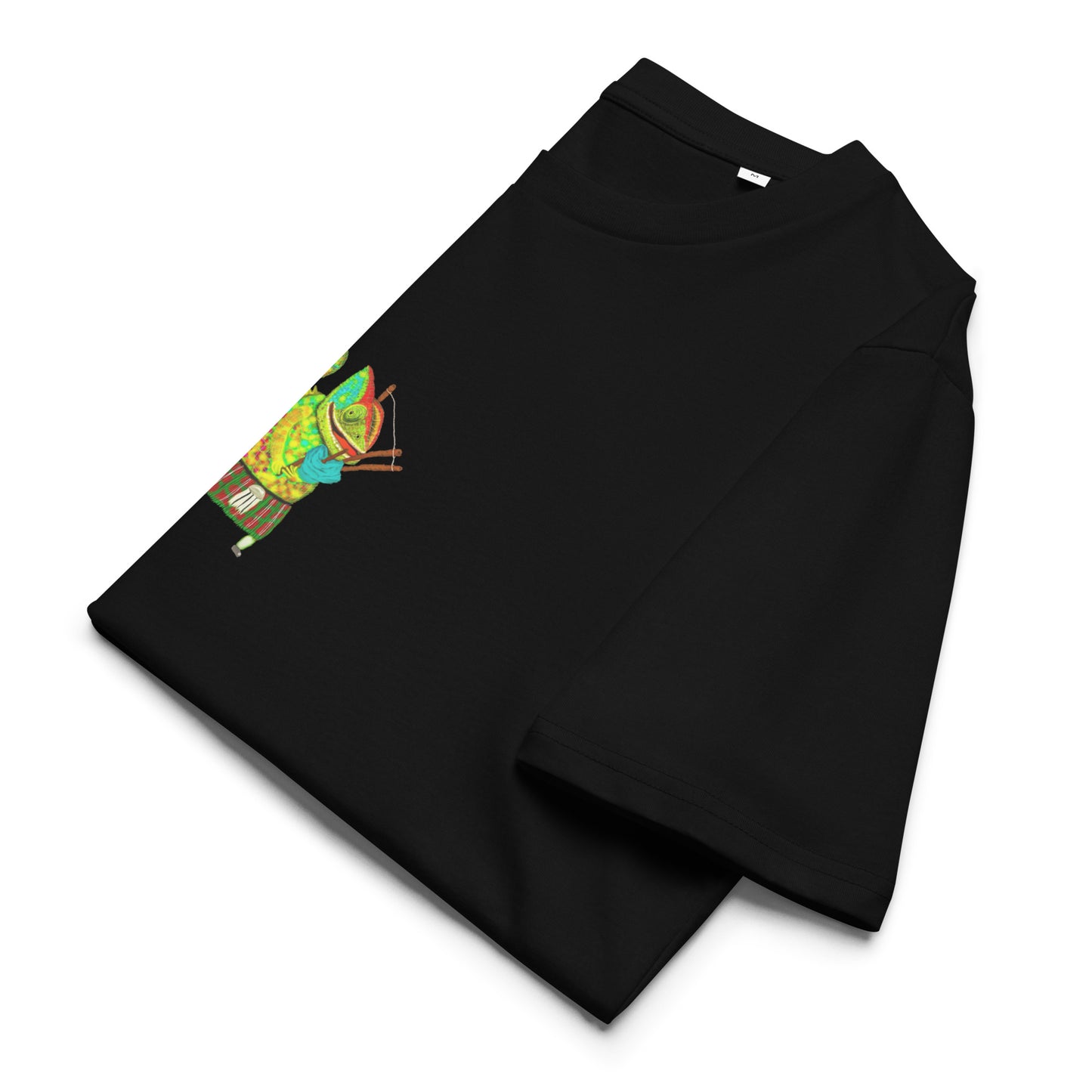 Bagpiper Chameleon | 100% Organic Cotton T Shirt in black folded