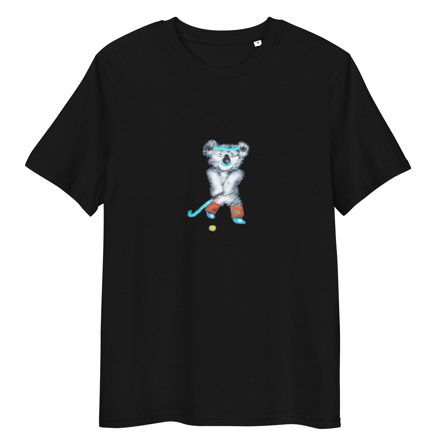 Koala Playing Hockey | 100% Organic Cotton T Shirt in black
