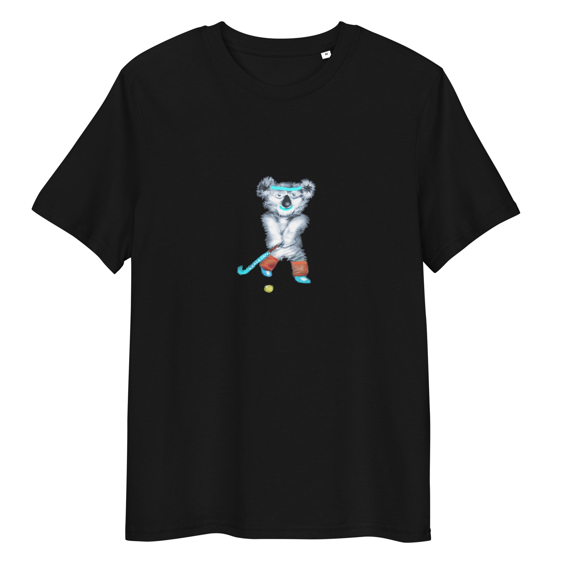 Koala Playing Hockey | 100% Organic Cotton T Shirt in black