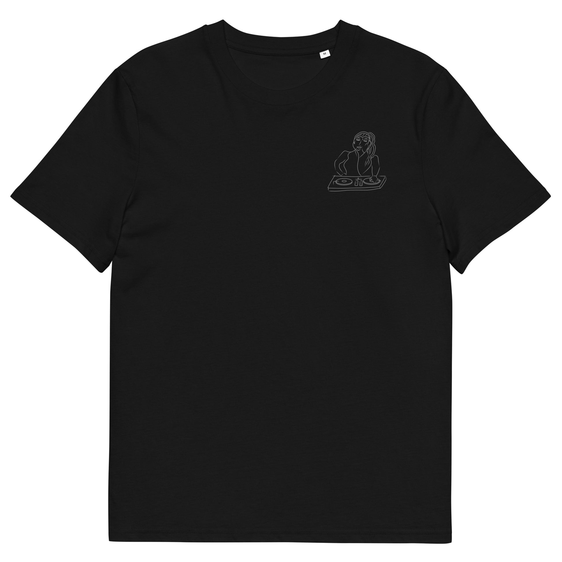 Woman DJ White | 100% Organic Cotton T Shirt in black front