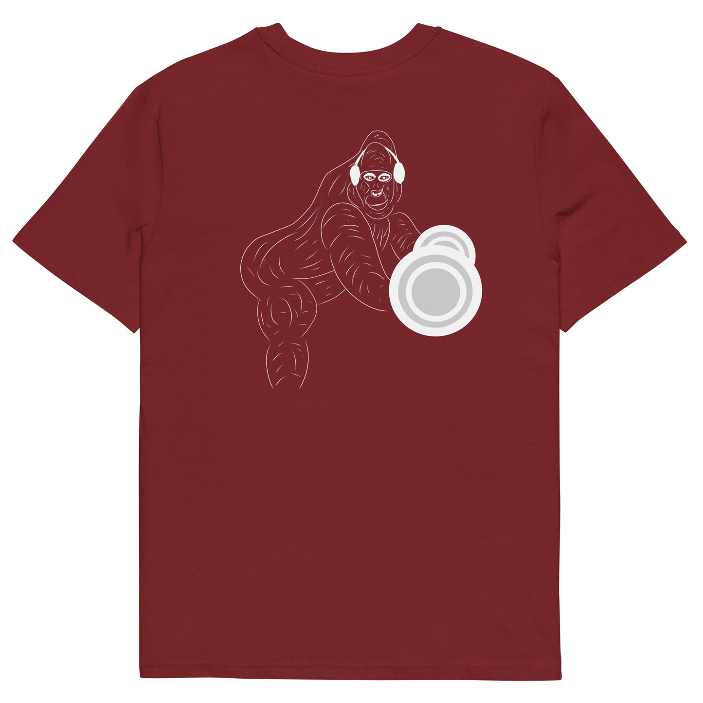 White Gorilla Gym | 100% Organic Cotton T Shirt in burgundy back
