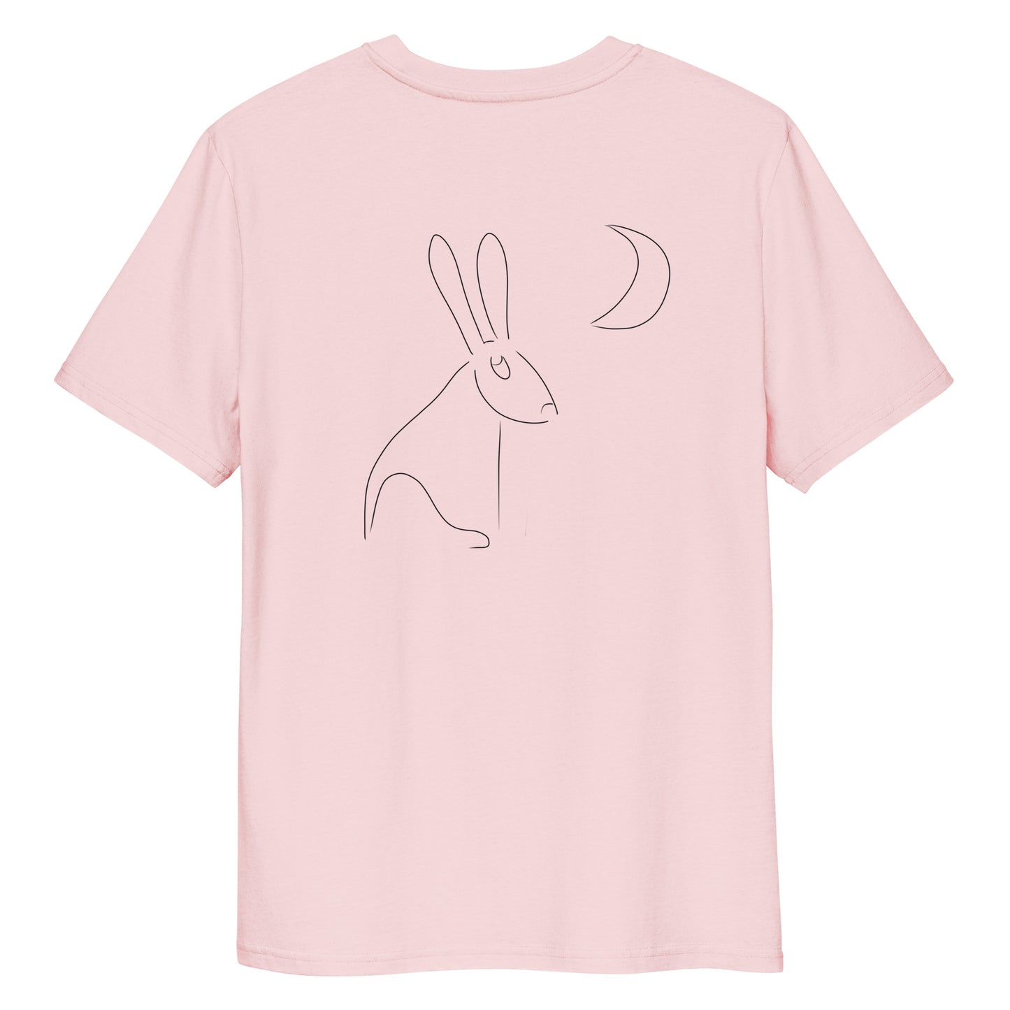 Hare Stares at Moon | 100% Organic Cotton T Shirt in pink back