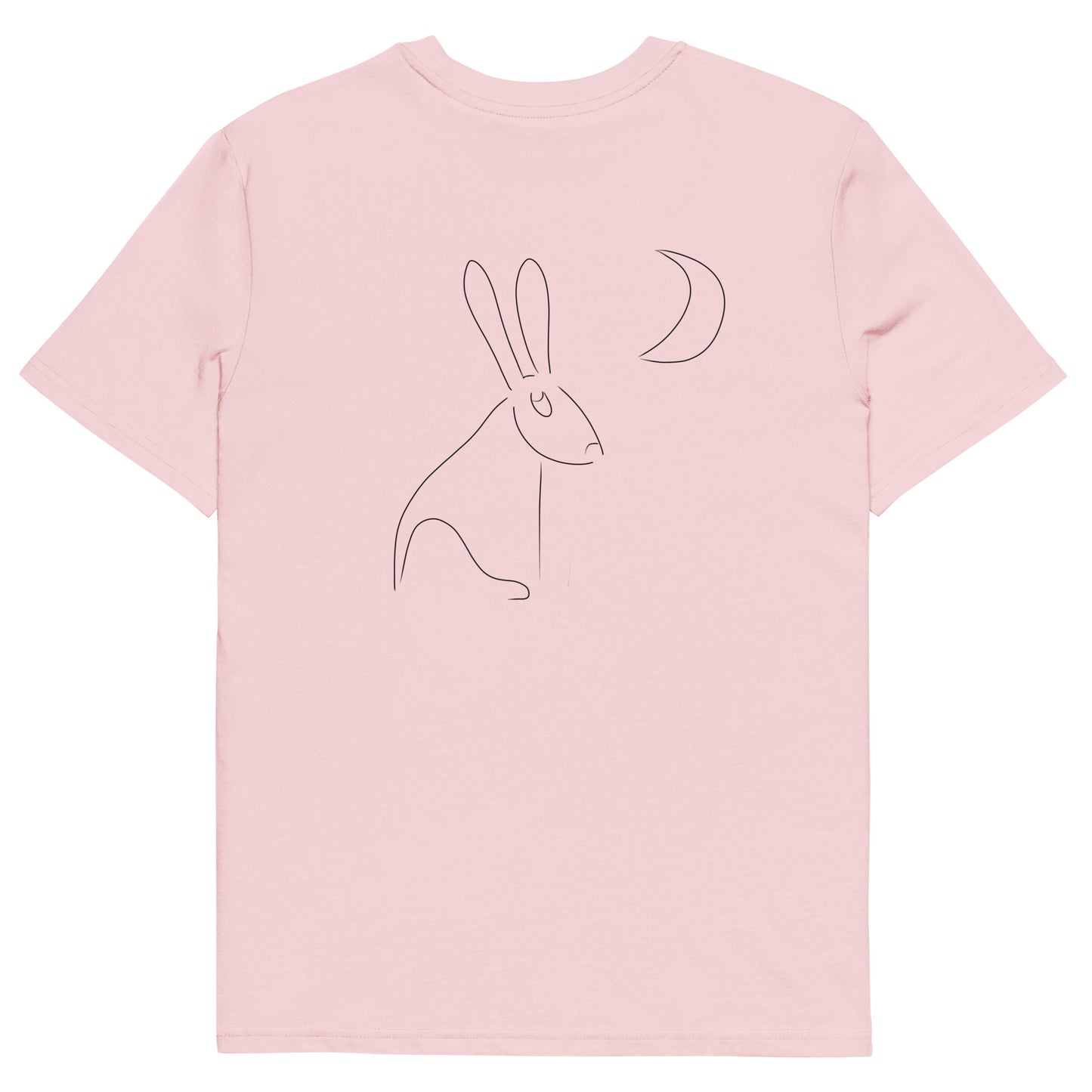 Hare Stares at Moon | 100% Organic Cotton T Shirt back in pink view