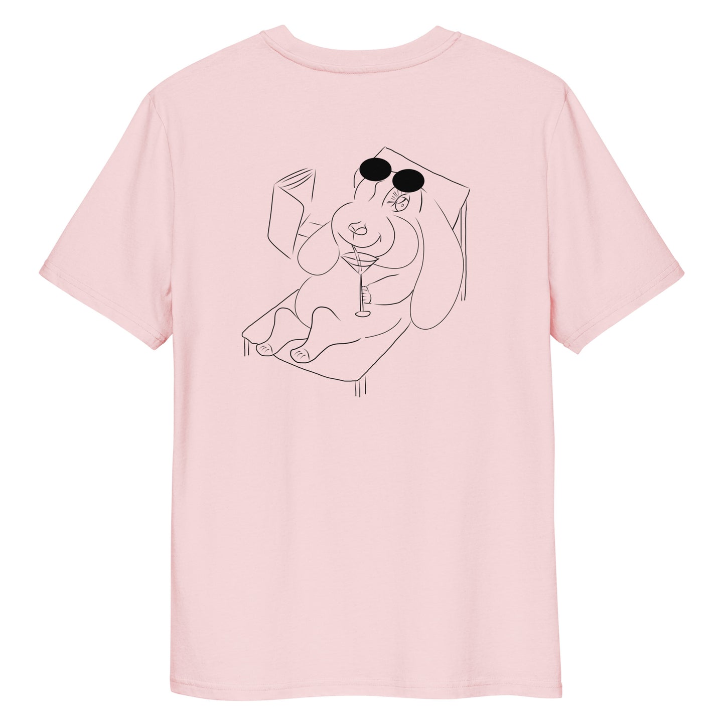 Bunny hop and sip | 100% Organic Cotton T Shirt in pink back view