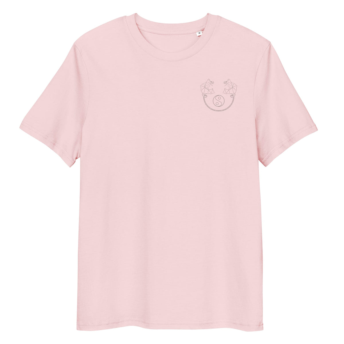 Dragon Dance, Yin and Yang | 100% Organic Cotton T Shirt in pink front view