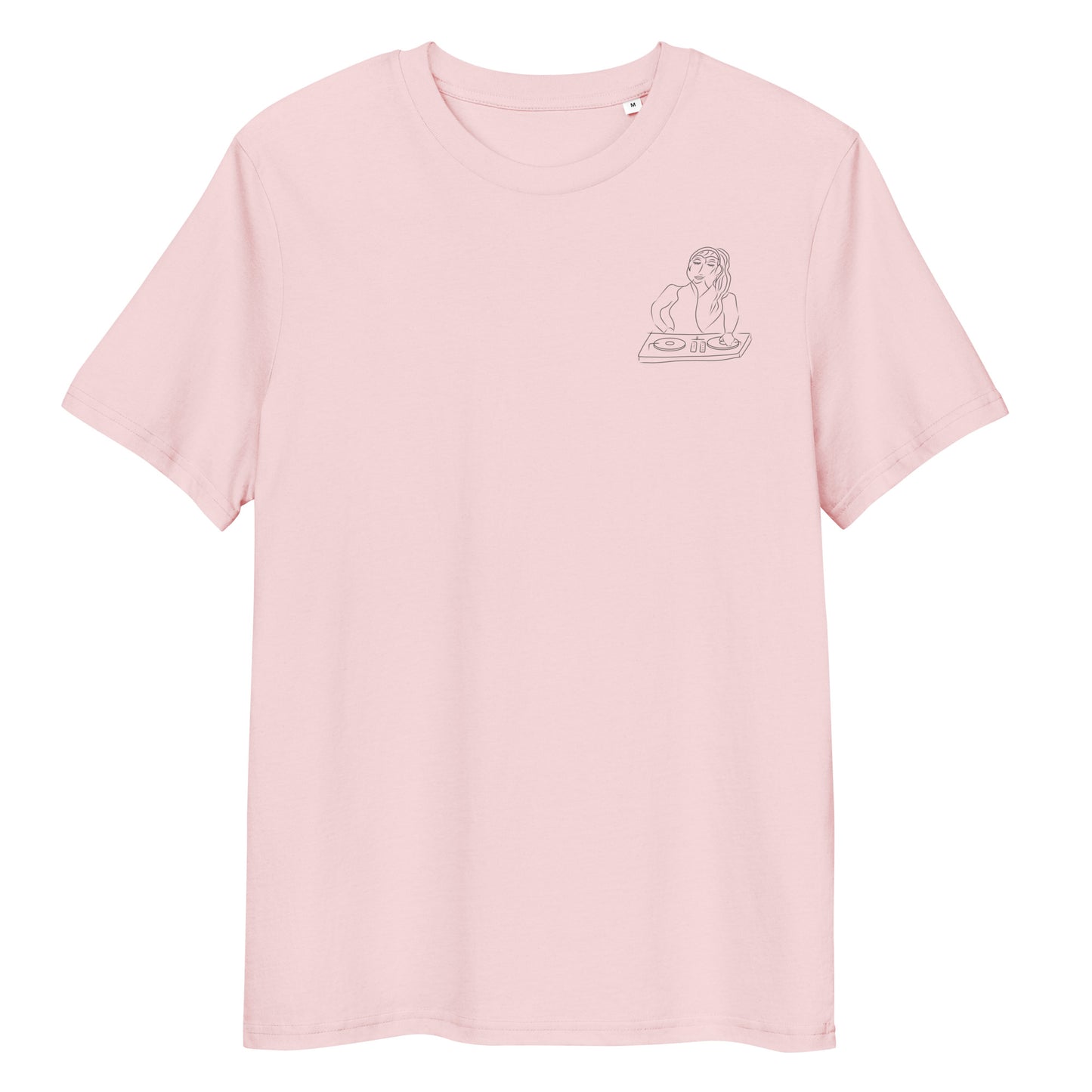 Woman DJ | 100% Organic Cotton T Shirt in pink front view