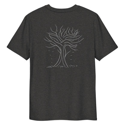 Autumn White Tree Trance | 100% Organic Cotton T Shirt in heather grey back