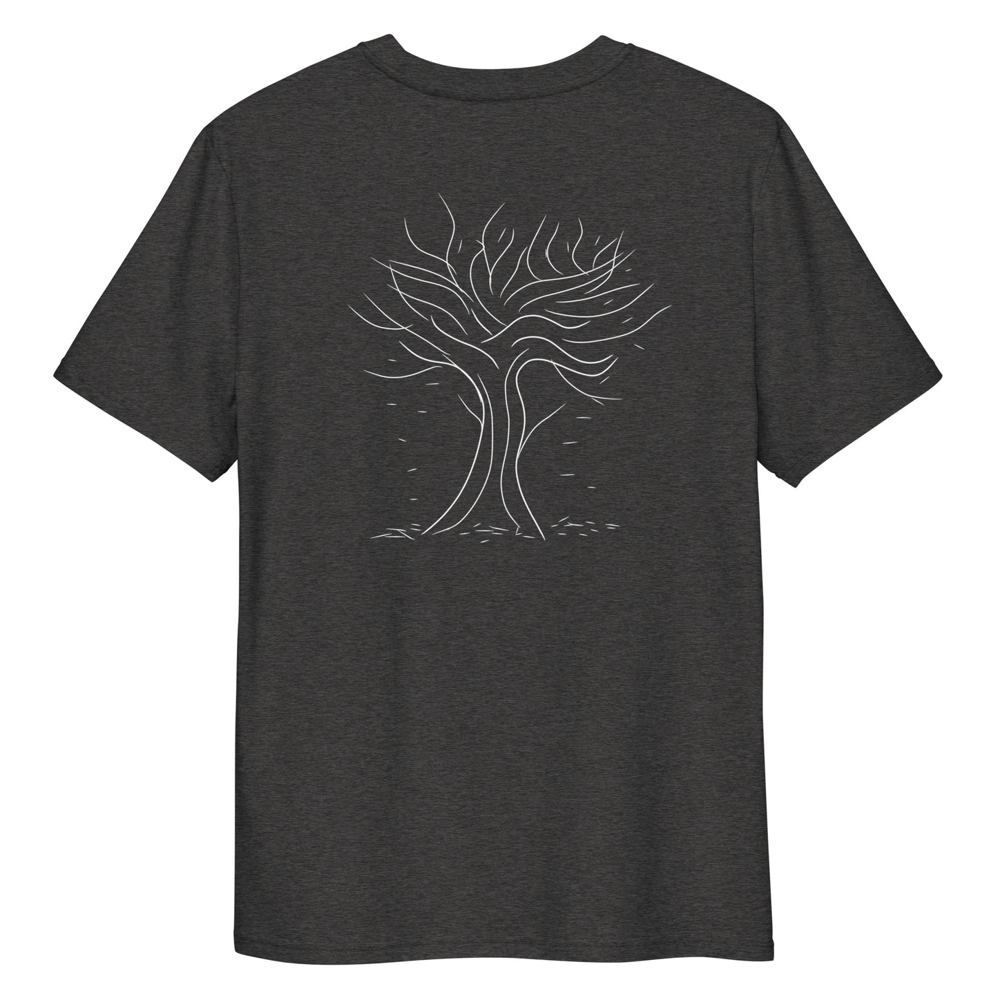 Autumn White Tree Trance | 100% Organic Cotton T Shirt in heather grey back