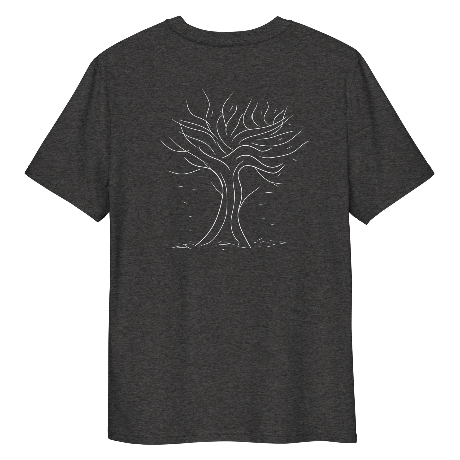Autumn White Tree Trance | 100% Organic Cotton T Shirt in heather grey back