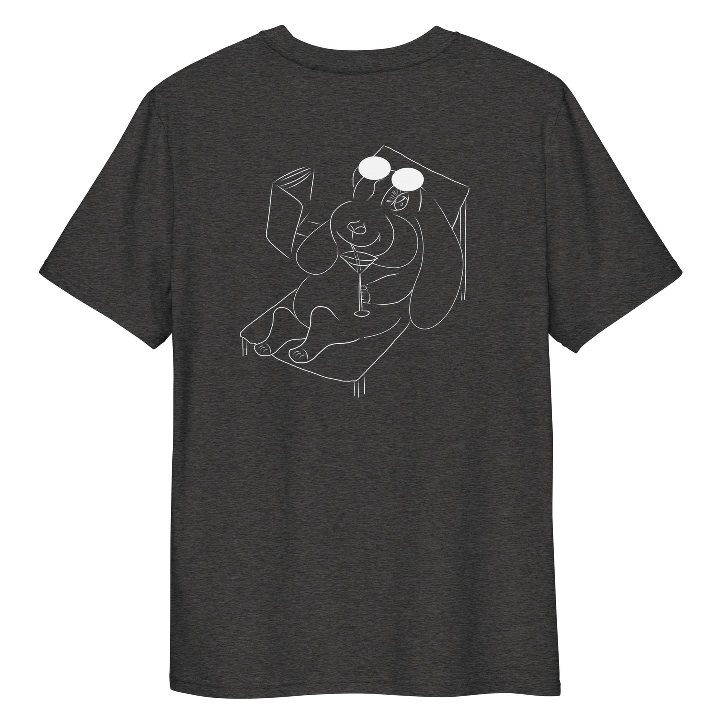 White Bunny Hop and Sip | 100% Organic Cotton T Shirt in heather grey back