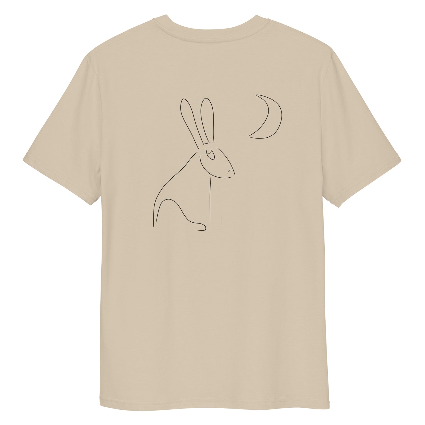 Hare Stares at Moon | 100% Organic Cotton T Shirt in desert dust back view