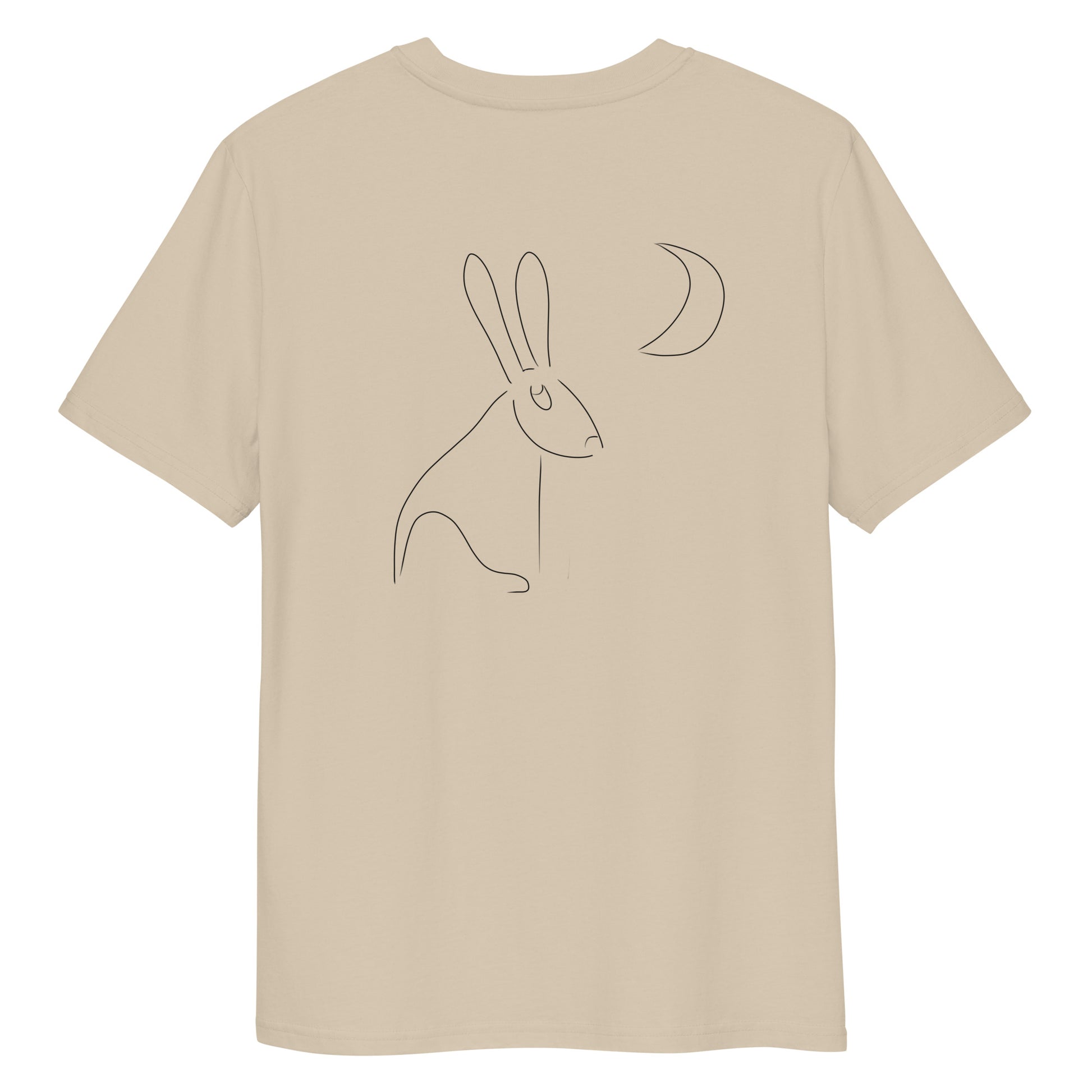 Hare Stares at Moon | 100% Organic Cotton T Shirt in desert dust back view