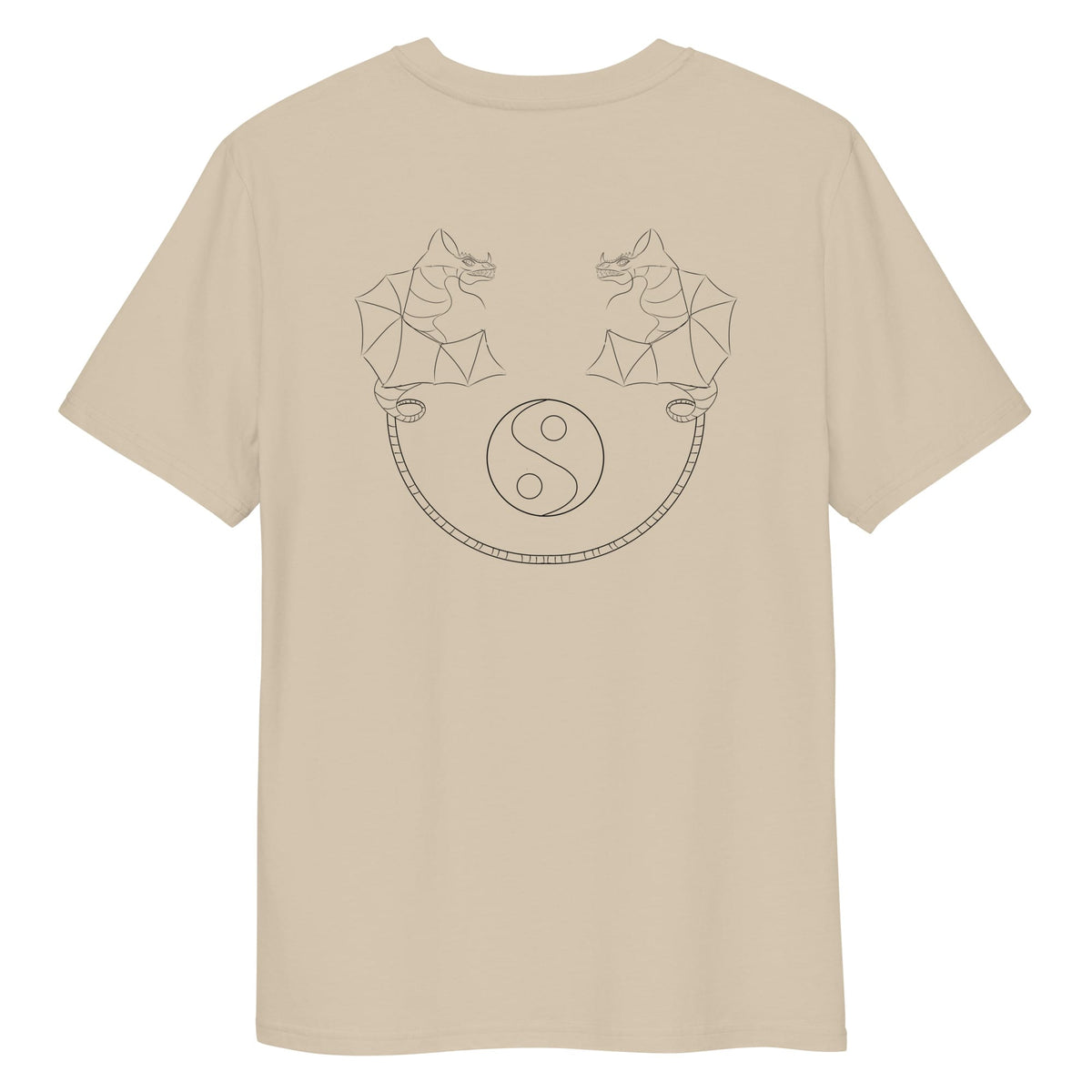 Dragon Dance, Yin and Yang | 100% Organic Cotton T Shirt in desert dust back view