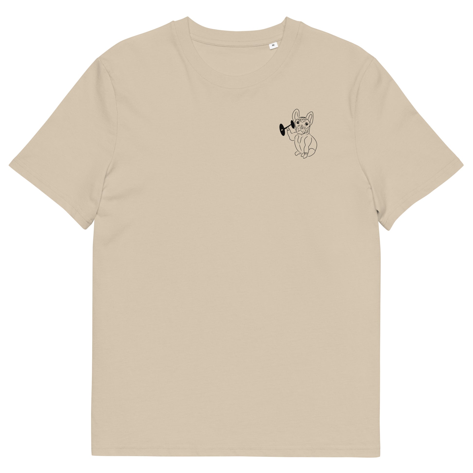 French Bulldog Weight Lifter | 100% Organic Cotton T Shirt in dessert dust