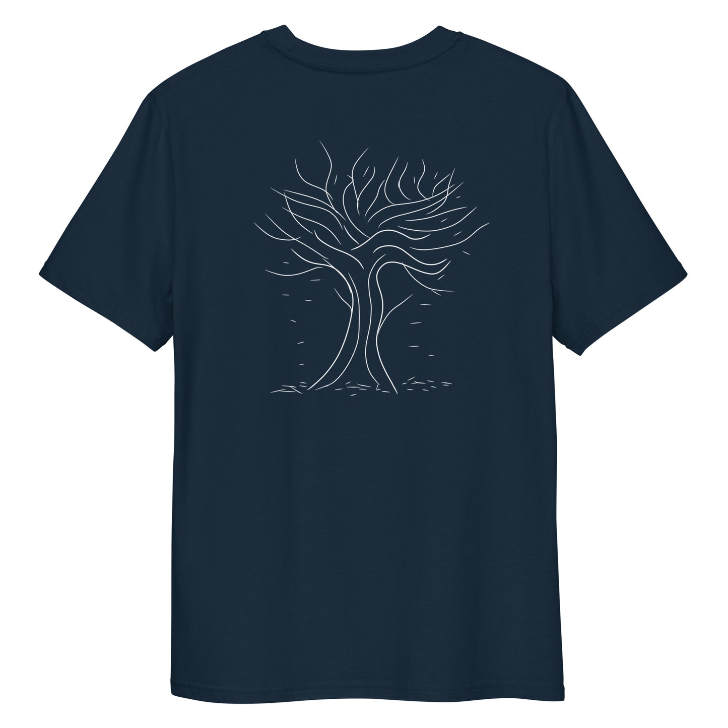 Autumn White Tree Trance | 100% Organic Cotton T Shirt in navy back